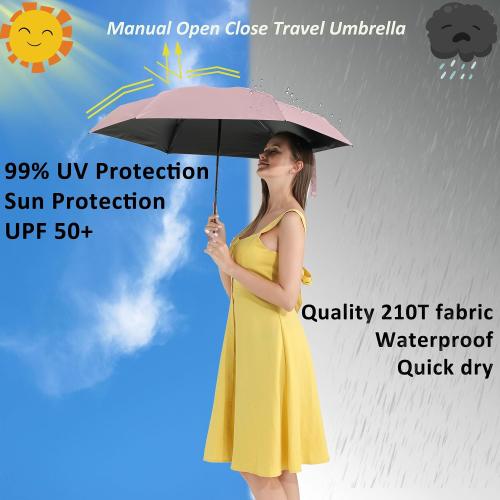 Pink BAODINI Travel Mini Umbrella for Purse With Case Small Compact UV Sun Protection Sun Lightweight Tiny Pocket Manual Open Close Umbrella for Women Kids and Men