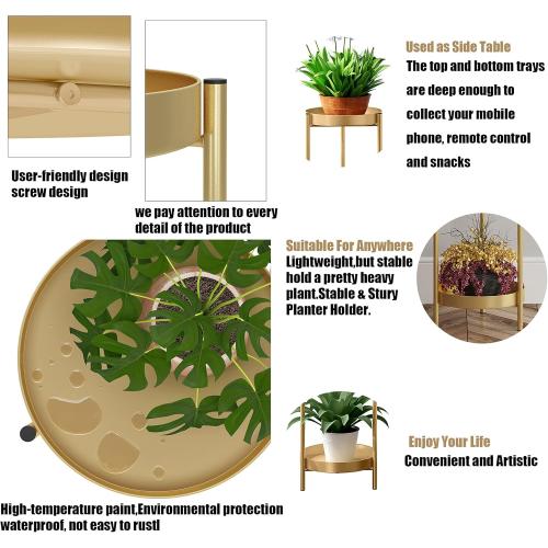 Set of 2 Size 2 Tier Color Gold  Metal Flower Plants Holder with 2 Removable Display for Indoor or Outdoor,Pot Plant Planter Display (Gold 2P)