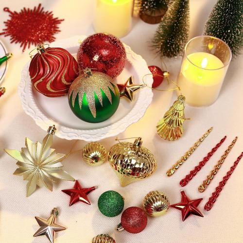 SHareconn 80pcs Christmas Balls Ornaments Set, Contemporary Luxury Gift Set, Shatterproof Plastic Decor for Xmas Tree Holiday Wedding Party Decorations with Hanging Strings, Red Green and Gold
