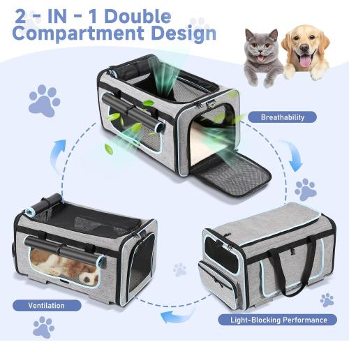 Pet Carrier with Wheels for Cats and Dogs, Pet Bag with Detachable Wheels & Washable Plush Pad, Escape-Proof Zipper & Shoulder Strap, Portable Carrier for Outdoor and Car Travel(Max. 40 lbs)