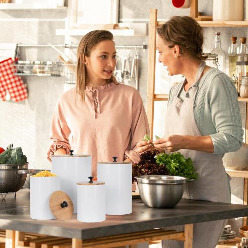 DD DEFINED DECO Kitchen Canisters for Countertop Set of 4,Textured Iron Kitchen Canisters with Airtight Lid &Labels,Marker Pen,White Iron Canister Set for Storage Containers for Coffee, Tea and Sugar