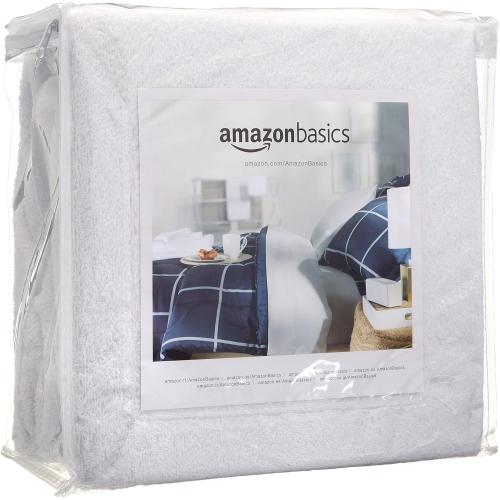 Amazon Basics Waterproof Breathable Mattress Protector, King Size, 18 inch Deep, Machine Washable, White
