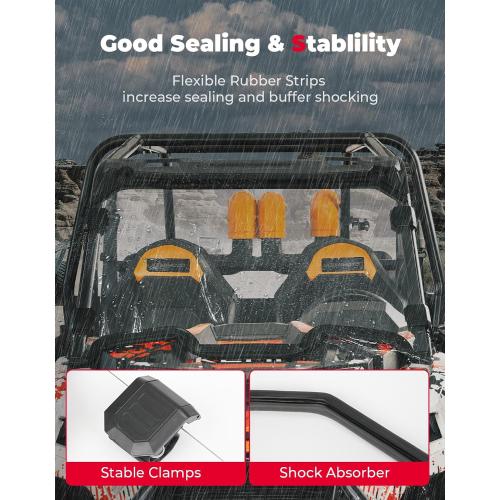 KEMIMOTO Front Windshield Compatible with 2019-2023 Polaris RZR XP 1000 / RZR XP Turbo 2 and 4 Seater, Impact UV Resistant Hard-Coated PC Pre-Installed Rubber Strip Full Windshield #288401