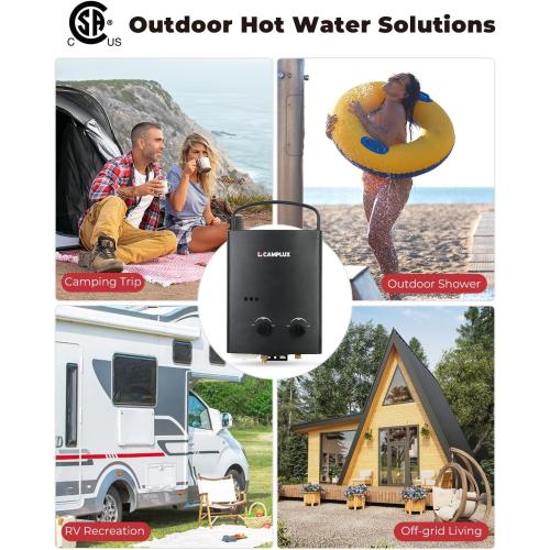 CAMPLUX 1.32 GPM Portable Water Heater, 5L Tankless Water Heater Propane Outdoor, AY132BN, Black