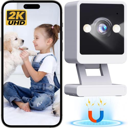 Indoor Camera, 2K Cameras for Home Security with Color Night Vision & Siren, 2-Way Audio for Pet/Dog/Baby/Nanny, 2.4GHz WiFi Camera, Cloud & SD Card Storage, Works w/Alexa, Magnetic Base