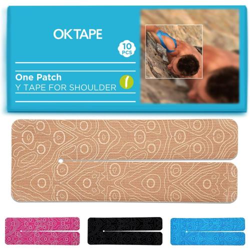OK TAPE Precut Y-Shape Kinesiology Tape for Shoulder, Knee, Back, 10 Pcs, K Tape Strips, Provide Support & Relieve Discomfort, Water-Resistant Elastic Athletic Tape (3.5 x 10, Beige)