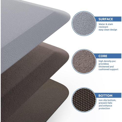 KitchenClouds Kitchen Mat Cushioned Anti Fatigue Rug 17.3x28 Waterproof Non Slip Standing Desk Mat Comfort Floor Mats for Kitchen House Sink Office (Grey)
