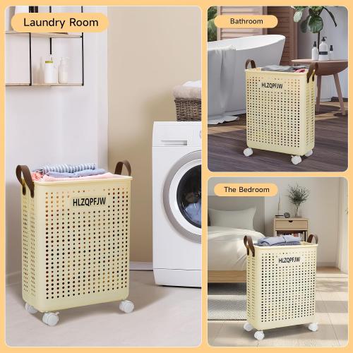 Cream Yellow Medium HLZQPFJWcollapsible laundry baskets,laundry basket with wheels,laundry hamper with wheels,dorm laundry hamper,childlaundry basket plastic (Cream yellow, Medium)