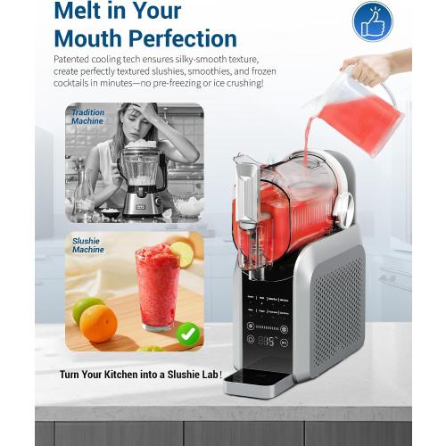 Slushie Machine, No Ice Needed, 64 oz Slushie Machine for Home with Dust Cover, Professional Frozen Drink Maker, 7 Preset Programs Rinse, Frozen Margaritas, Frappés, Milkshake, and More