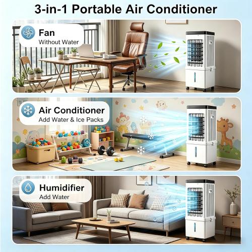Portable Evaporative Swamp Cooler, Windowless Small Portable Air Conditioner with 4.2Gal Water Tank, 4 Wind Modes 3 Speeds, Personal Mini Air Cooler for Bedroom Office Dorm Small Room Indoor Use