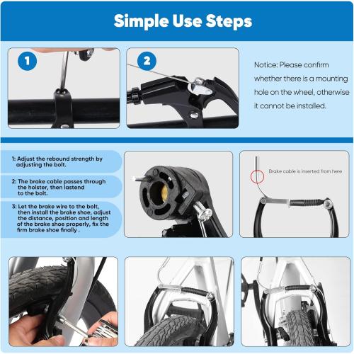 V-Type Bike Brake Set, Complete Universal Bike Front and Rear MTB Brake, Bicycle Brakes, Inner and Outer Cables, Include Brakes Lever Calipers Multi-Tool Wrenches