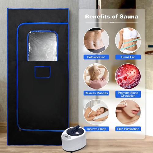 Sauna Box,Portable Sauna for Home,Thickened Sauna Canopy Kit with 3L 1000W Steam Generator,9 Temperature Settings,Full Body Dry Sauna SPA, Black