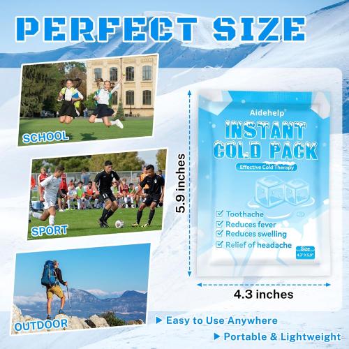 25 Pack Instant Cold Packs (4.3 x 5.9) - Disposable Ice Packs for Injuries | Cold Compress Ice Pack for Pain Relief, Swelling, Inflammation, Sprains, Toothache - Cold Pack for Athletes