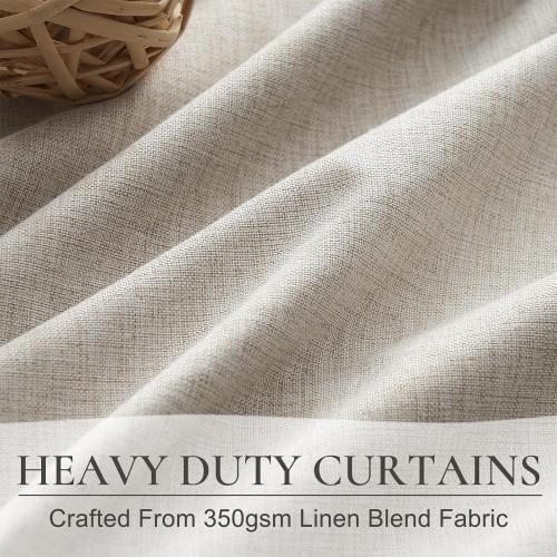 Curtains 70 Inch Length Wide Pleated Blackout Curtain for Sliding Glass Door/Living Room, Farmhouse Natural Linen Thick Boho Bedroom Heavy Insulated Large Window Drapes (70 Wx90 Lx2Panels)