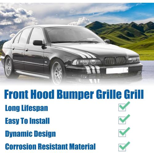 X AUTOHAUX Front Hood Bumper Grille Grill for BMW 525i 530i E39 2001-2003 No.51137005837/51137005838 Front Bumper Kidney Grille Grill Double Slat 1 Pair Gloss Black
