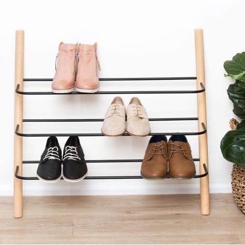 Beech Wood and Black Wooden Shoe Rack Organizer - Modern Shoe Rack That Holds 12 Pairs of Shoes | Wooden Shoe Racks for Closets 3 Tier Could Be Used in the Kitchen, Entryway or Mudroom for Extra Storage (Beech, 3 Tier)