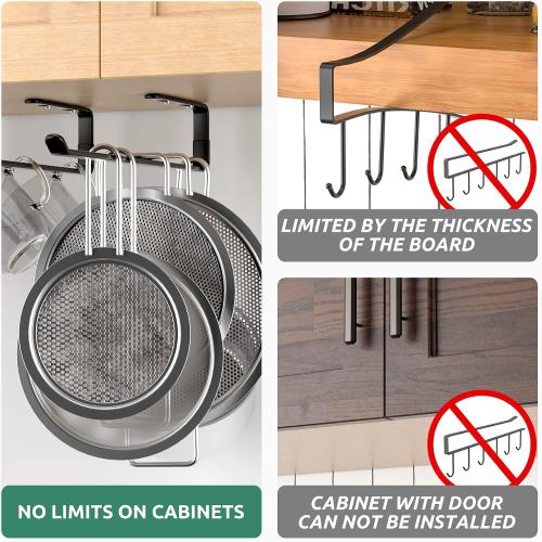 Amazer Coffee Mug Holder Under Cabinet 3 Pack, Metal Sturdy Mug Rack Under Shelf Organizer, Display Hanging Cup Storage Hooks for Bar Kitchen Utensils/Wine Glasses/Tea Cup, Black