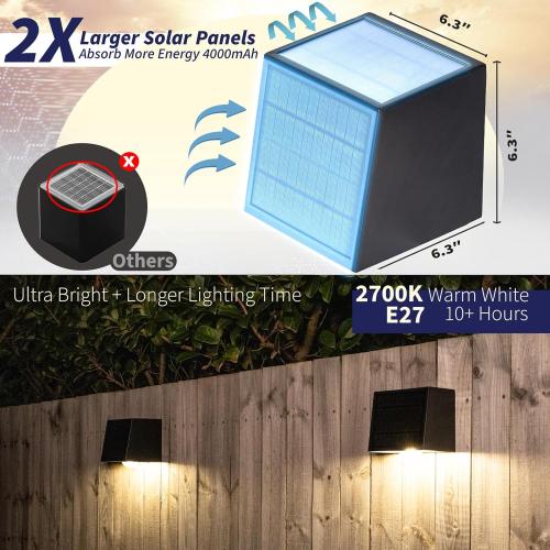 Solar Sconce Lights Outdoor, High Brightness Front Porch Lights, Stainless-Steel Wall Mounted Waterproof, Modern Black Exterior Lighting for Outside Entryway, Door, Yard, Warm White 2Pk