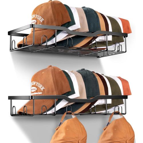 KEETDY Metal Hat Racks for Baseball Caps Wall Hat Organizer Fit 48 Caps Holder, 2 Packs Sturdy Wall Mounted Hat Storage Organizer, Black, Patent: US D1,041,201 S