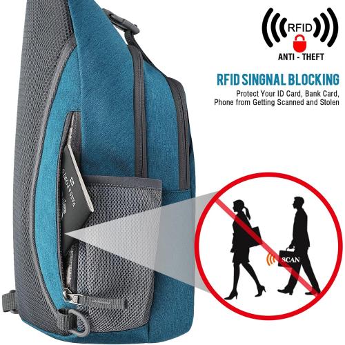 G4Free Sling Bag RFID Blocking Sling Backpack Crossbody Chest Bag Daypack for Hiking Travel(Teal Blue)
