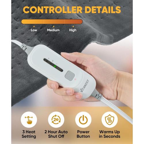 VITANEST Heating Pad for Back Pain Relief Extra Large Heating Pad for Period Cramps 18 x 33 Hot Pad for Arms, Abdomen, Shoulder, Knee 3 Heat Settings and 2H Auto-Off, Gifts for Women and Men, Gray