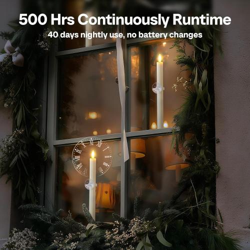 8pcs 0.78 x10 Plastic LED Ivory Flameless Window Candles with Sensors from Dusk to Dawn, Battery Operated Flickering Taper Warm Glow for Festival Decoration with Suction Cups