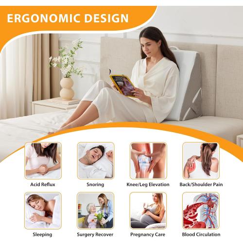 Ruqmuis Wedge Pillow Set for After Surgery, Adjustable 9&12 Inch Bed Wedge Pillow for Sleeping, Incline Pillow Wedge for Headboard, Post Surgery, Acid Reflux, Neck&Back Support, White/Grey