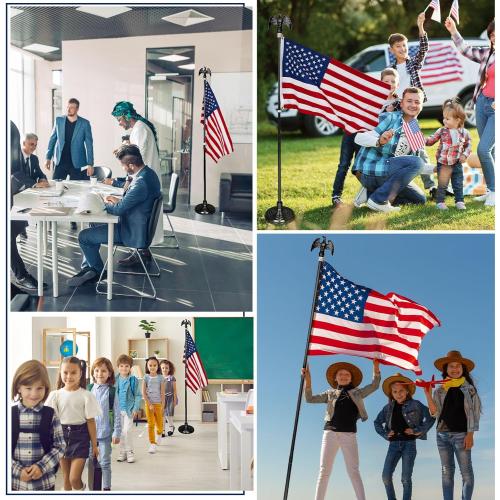Shimeyao 2 Pack 8 ft Indoor Flag Pole Set with Base and Eagle Topper Telescoping Heavy Duty Flagpole with Stand Holder for Office Hall City, American Flag Not Included(Black,Aluminum)