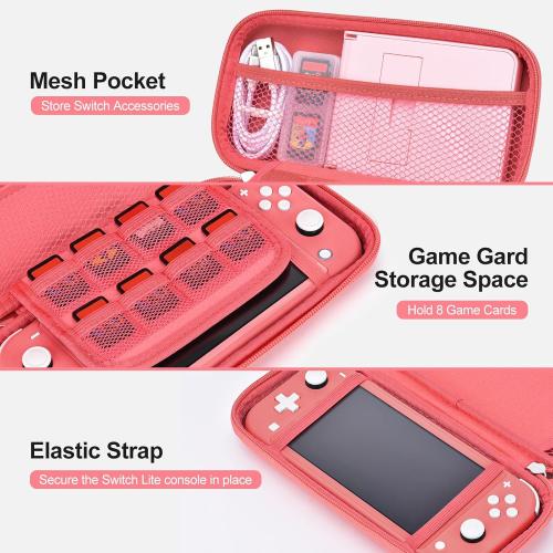 innoAura Switch Lite Case 18-in-1 Accessories Bundle for NS Switch Lite (2019), with Protective Carrying Case, Game Holder, Screen Protector & Cute Thumb Grips, Coral