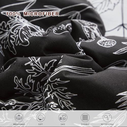 Joyreap 7 Piece Bed in a Bag, Botanical Bedding Set Queen Size Comforter Set for All Season- Black n White Reversible Design- 1 Comforter, 2 Pillow Shams, 1 Flat Sheet, 1 Fitted Sheet, 2 Pillowcases
