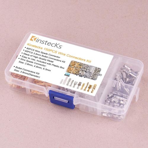 Kinstecks 150PCS 2.8mm 4.8mm 6.3mm Wire Spade Connector 3.9mm Bullet Connectors Kit Male and Female Wire Connectors Kit for DIY Electrical Motorcycle Vehicle Boat