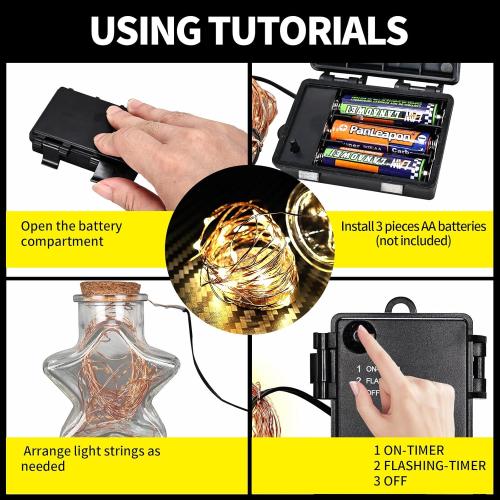 Timer Flashing Led String Fairy Light,2 Pack Mini Battery Powered Copper Wire Starry Lights,Battery Operated Christmas Lights for Bedroom,Parties,Wedding,Gift Decoration(5m/16ft Warm White)