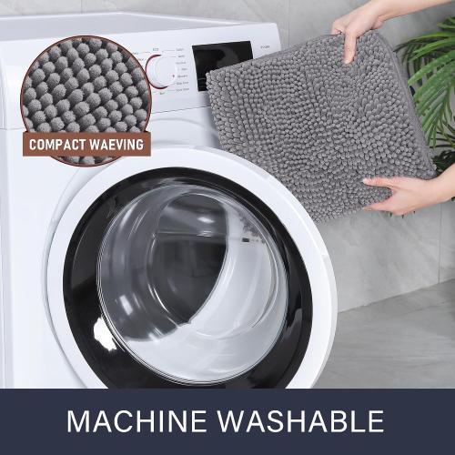 Bathroom Rug Shaggy Bath MatbWashable Non Slip Bath Rugs for Bathroom Shower, Soft Plush Chenille Absorbent Carpets Mats, Gray