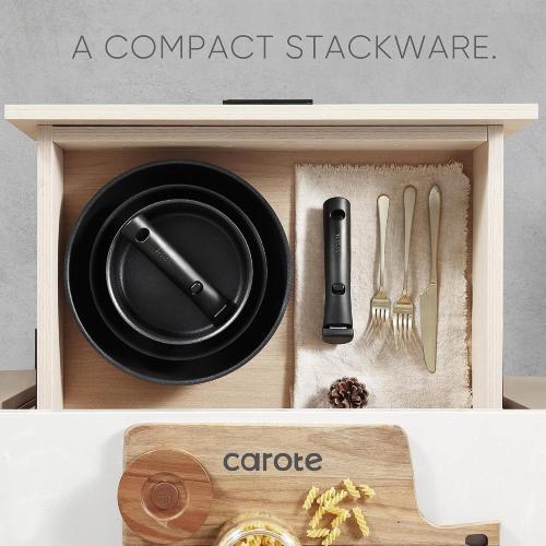 CAROTE Pots and Pans Set Non Stick, Cookware Set Detachable Handle, Nonstick Induction Kitchen Sets Non Stick with Removable Handle, RV Cook Ware, Oven Safe, Black