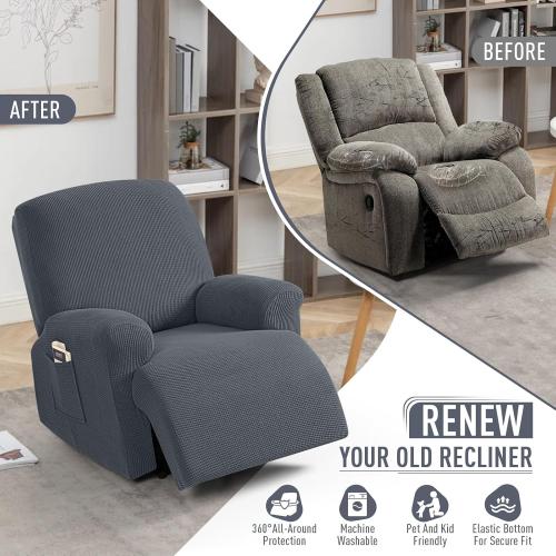 Recliner Cover  Recliner Stretch Sofa Slipcover, Recliner Cover 1 Seat, Couch Protector Soft, Furniture Protector Covers with Elastic,Chair Covers Jacquard Pattern (Grey)