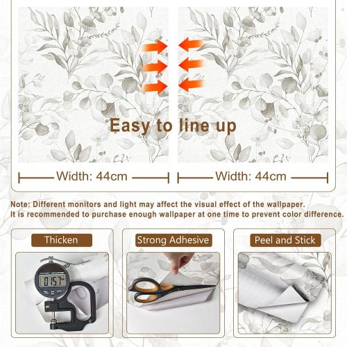 Naphite Floral Wallpaper Peel and Stick Wallpaper for Bedroom Grey Floral Boho Contact Paper for Cabinets Drawer Self Adhesive Removable Farmhouse Contact Paper Eucalyptus Leaf Nursery 17.3inW 78.7inL