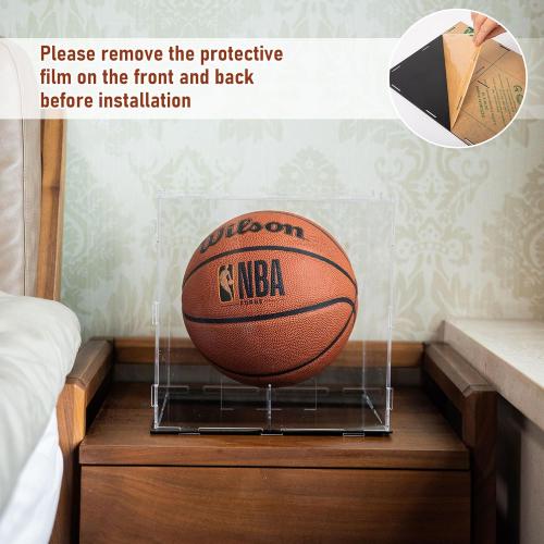 GENMOUS Clear Acrylic Basketball Display Cases UV Protected for Boys Room Decor, Large Display Holder Stand for Autographed Basketball, Memorabilia Display Box for Lego Minifigures, Dolls, Car Models