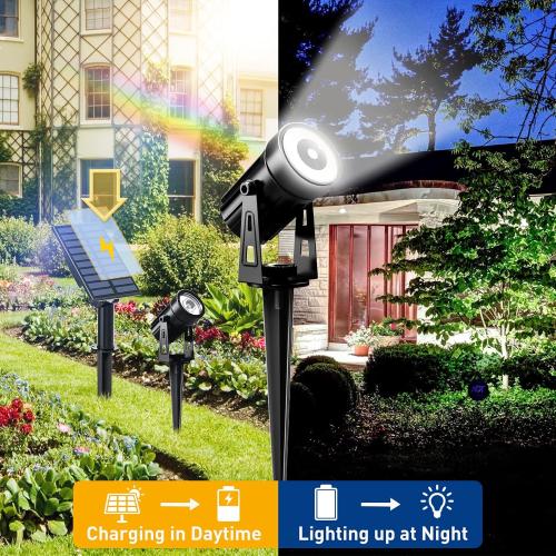 T-SUNUS Christmas Solar Landscape Spotlights White 6000K Metal, Garden Spot Lights Outdoor IP65 Waterproof 9.8ft Cable Separated Panel, Auto On/Off for Tree Flag Driveway Pathway Halloween Pool Area