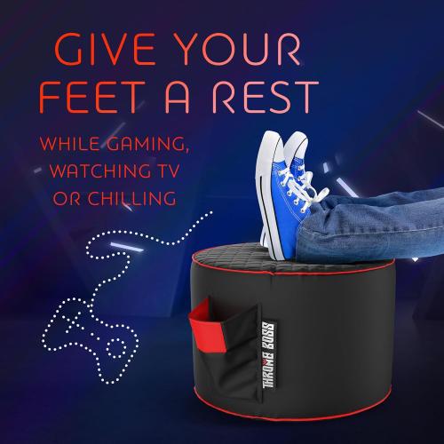 Throne Boss Gaming Footstool - Cover ONLY No Filling - Matching Bean Bag Chair Pouf/Ottoman - Round Gamer Foot Stool Footrest with Drink Holder (Red)