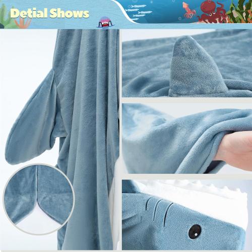 Touchat Shark Blanket for Adult & Kids Super Soft Cozy Flannel Throw Wearable Blanket, Cartoon Animals Shark Onesie Hoodie, Sleeping Bag Cosplay Shark Costume Blanket Gifts for Shark Lovers (Blue,M)