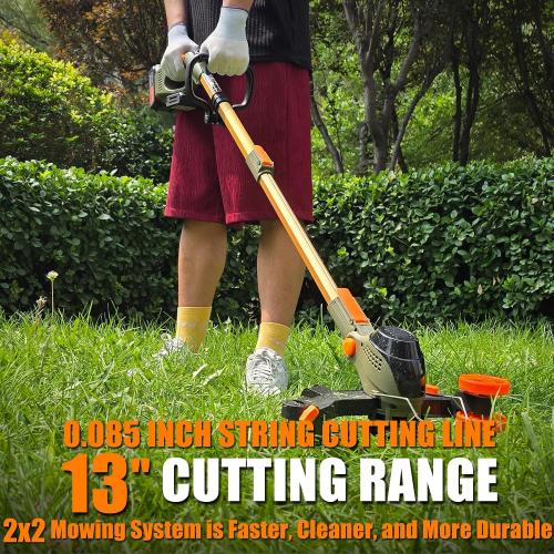 13 Electric Weed Wacker, 4 in 1 Cordless String Trimmer/Lawn Edger/Lawn Mower/Brush Cutter with Steel Gears, 2×21V 6.0Ah Batteries & Charger, 4.2 LBS Lightweight Grass Trimmer for Yard Garden