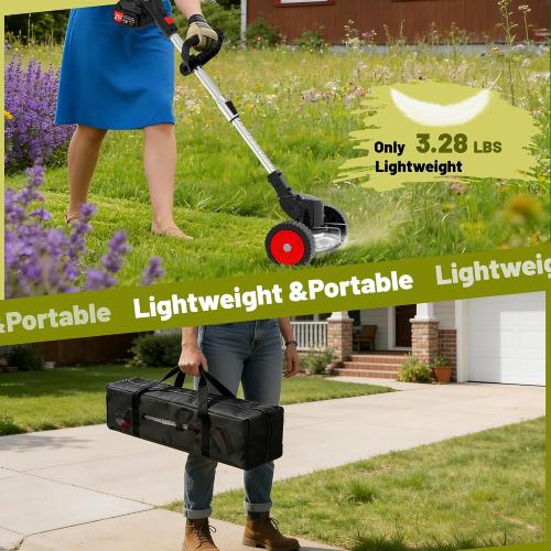 Electric Weed Wacker Cordless Eater 21V Battery Powered Lightweight Portable String Trimmers 3-in-1 Lawn Edger/Grass Trimmer/Brush Cutter with 4 Types Blades & Wheels for Yard and Garden