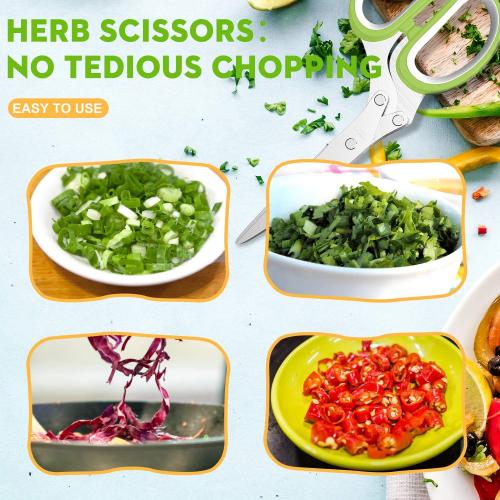 Fun Unique Kitchen Gadgets: Herb Scissors Set - Updated 2026 Cool Kitchen Tools for Cutting Fresh Garden Herbs - Sharp 5-Blade Shears with Cover, Anti-Rust Stainless Steel, Dishwasher Safe (Green)