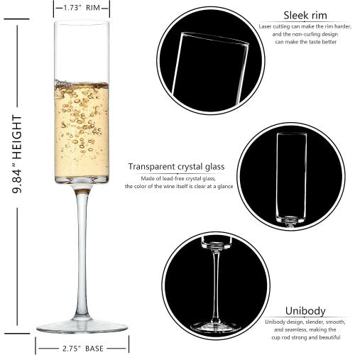 BACLIFE Crystal Champagne Flutes Set of 6 - Hand Blown Champagne Glasses With Long Stem - 6.5 oz Elegant Sparkling Wine Stemware - Unique Gift for Christmas Day,Birthday,Wedding - Clear