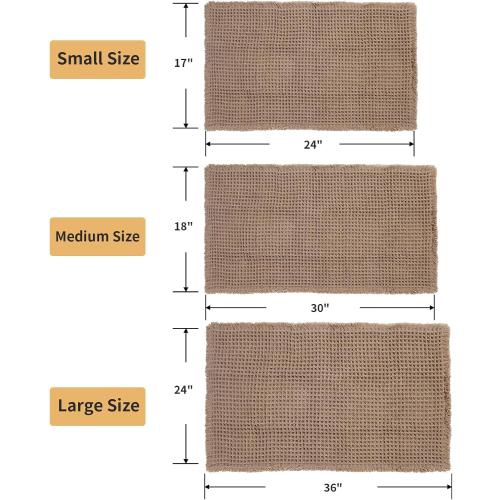 Hughapy Waffle Bath Mats, Boho Bathroom Rugs, Upgraded Waffle Design Super Absorbent, with Fringe and Back Rubber Non-Slip Carpet, Ultra Soft Machine-Washable Bathroom Mat (Brown, 18 x 30)