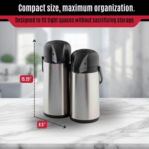 Stainless Steel Airpot with Swivel Base, 3 L (100 oz), Matte Silver Finish, Vacuum Insulated, Lockable Hot and Cold Airpot with Handle, Push-Button Dispenser