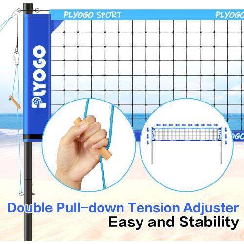 Heavy Duty Volleyball Net for Backyard&Outdoor,Anti-Sag Design | Professional 32FT Volleyball Net Set with Double Tension Adjuster,Height Adjustable Aluminum Poles,Portable Carry Bag