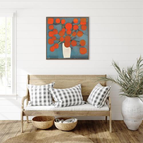 Amanti Art Framed Canvas Wall Art 30x30 Abstract Orange Flowers by Elena Ray, Framed Wall Art Canvas, Abstract Artwork, Traditional Decor, Large Poster Painting for Living Room, Bedroom, Bathroom