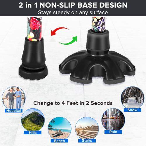 Canes for Women & Men, Walking Cane for Stability, Adjustable Folding Cane for Seniors - Lightweight Collapsible Walking Sticks with Non-Slip Base & T-Handle(30-36 Inch)