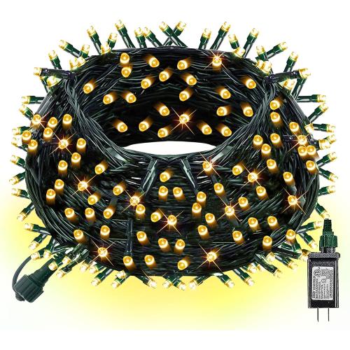 Dazzle Bright 300 LED Christmas String Lights, 100 FT Connectable Waterproof String Lights Green Wire with 8 Modes, Christmas Decorations for Indoor Outdoor Xmas Party Yard Garden (Warm White)